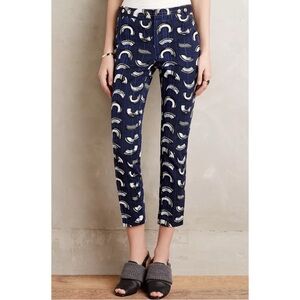 Anthropologie Cartonnier Blue Charlie Brushstroke Cropped Trousers